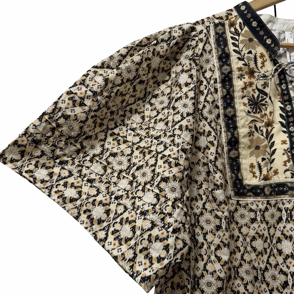 Anthropologie Pleated Floral Puff Sleeve Blouse Size 3X Black Motif Boho NEW - Picture 5 of 9